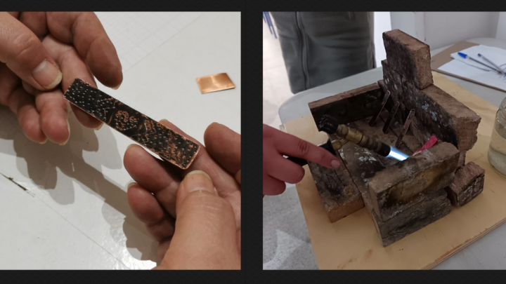 Fotos de herramientas y fabricación de joyas de cobre