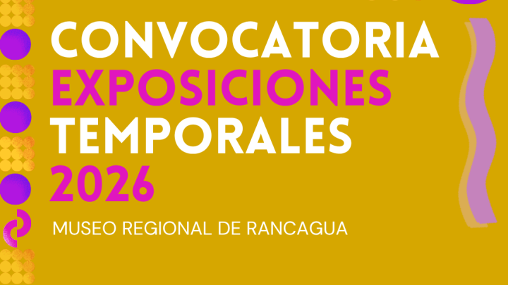 afiche fondo amarillo mostaza con el texto Convocatoria Exposiciones temporales 2026