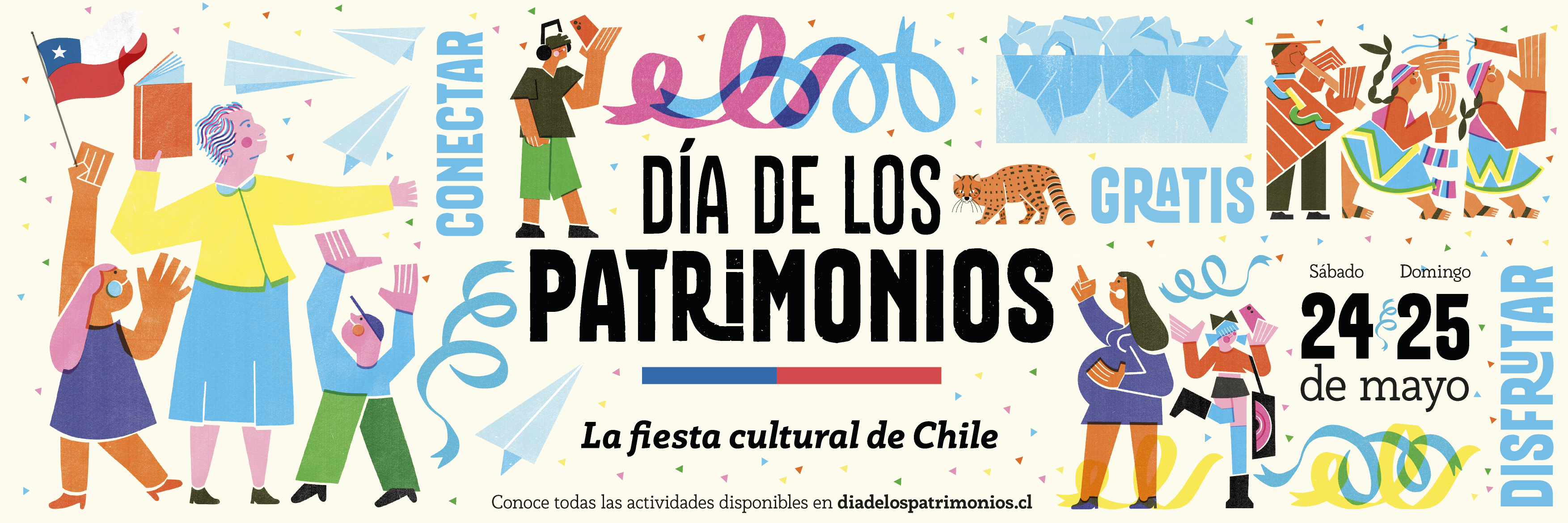 figuras humanas ilustradas con letrereo en lestras grandesDía de los Patrimonios, la Fiesta Cultural de Chile