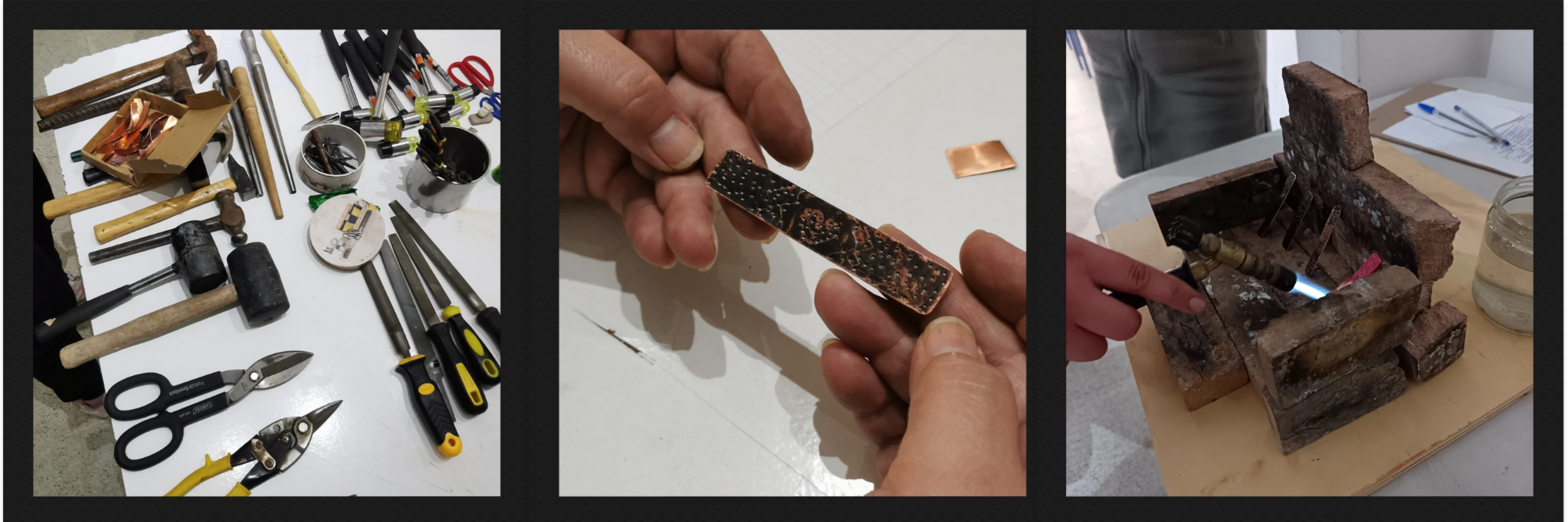 Fotos de herramientas y fabricación de joyas de cobre