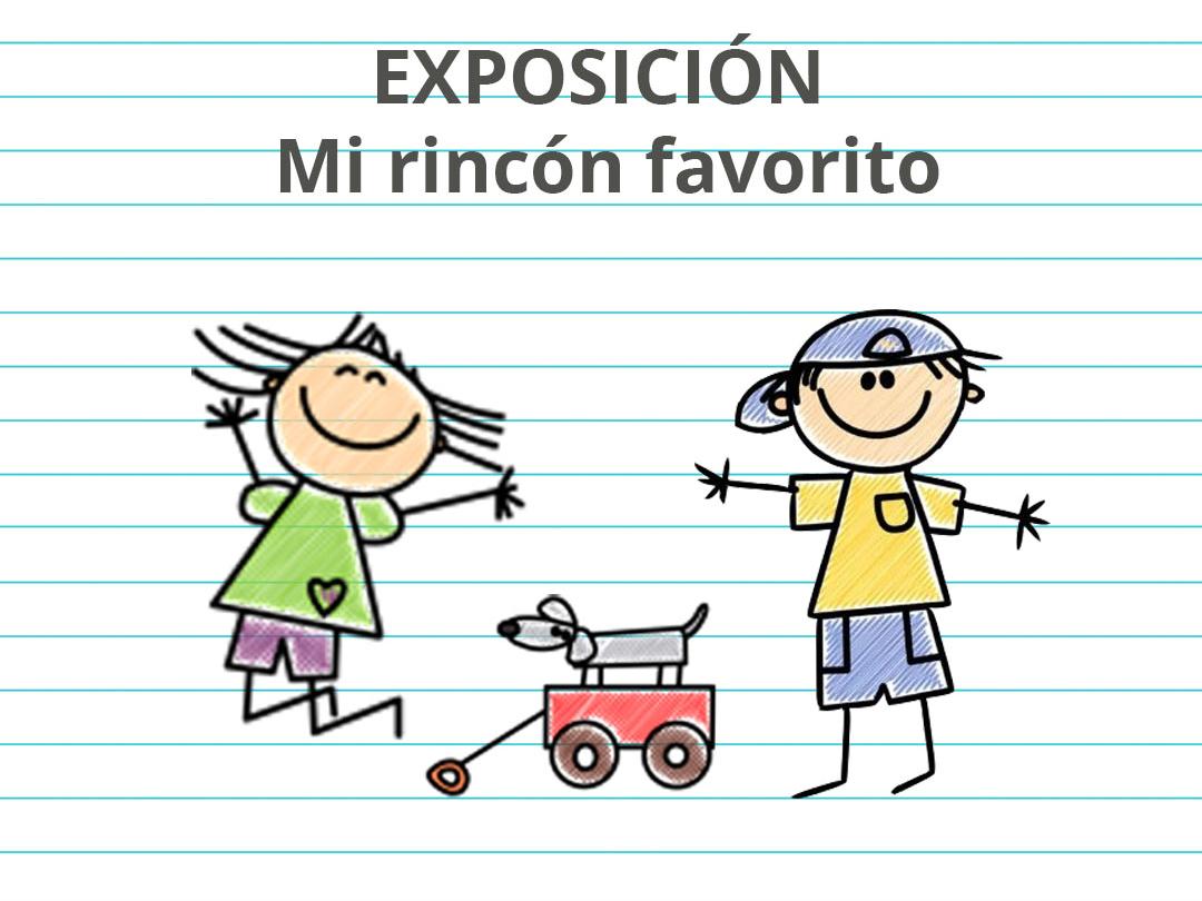 Dibujo de una niña saltando y un niño observando junto a su perro montado en un carrito.