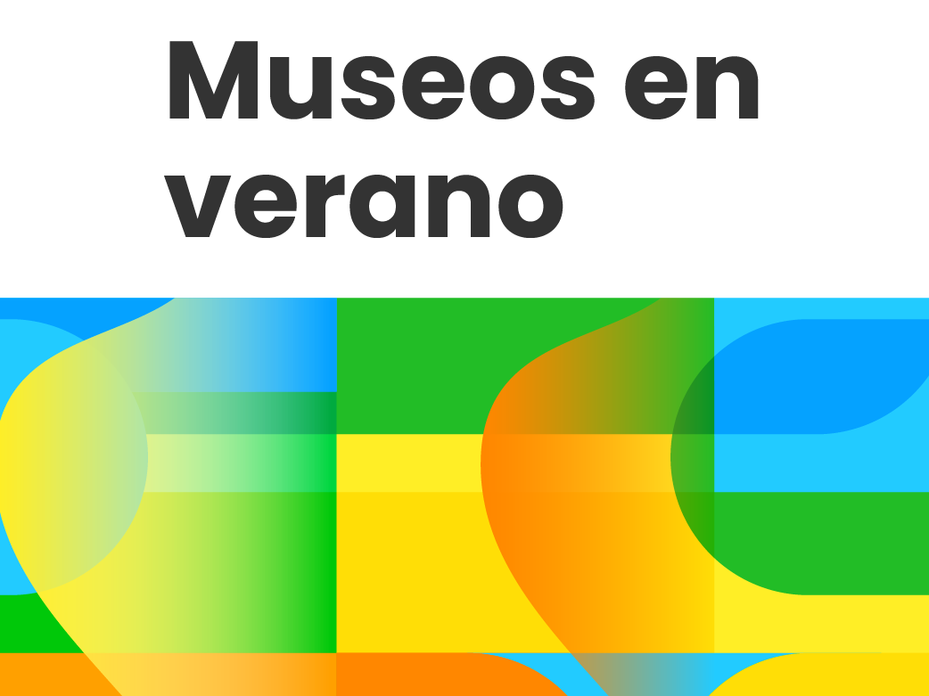 Imagen con figuras geométricas y ondas en tonos azul, verde, amarillo y naranjo, con la frase Museos en Verano