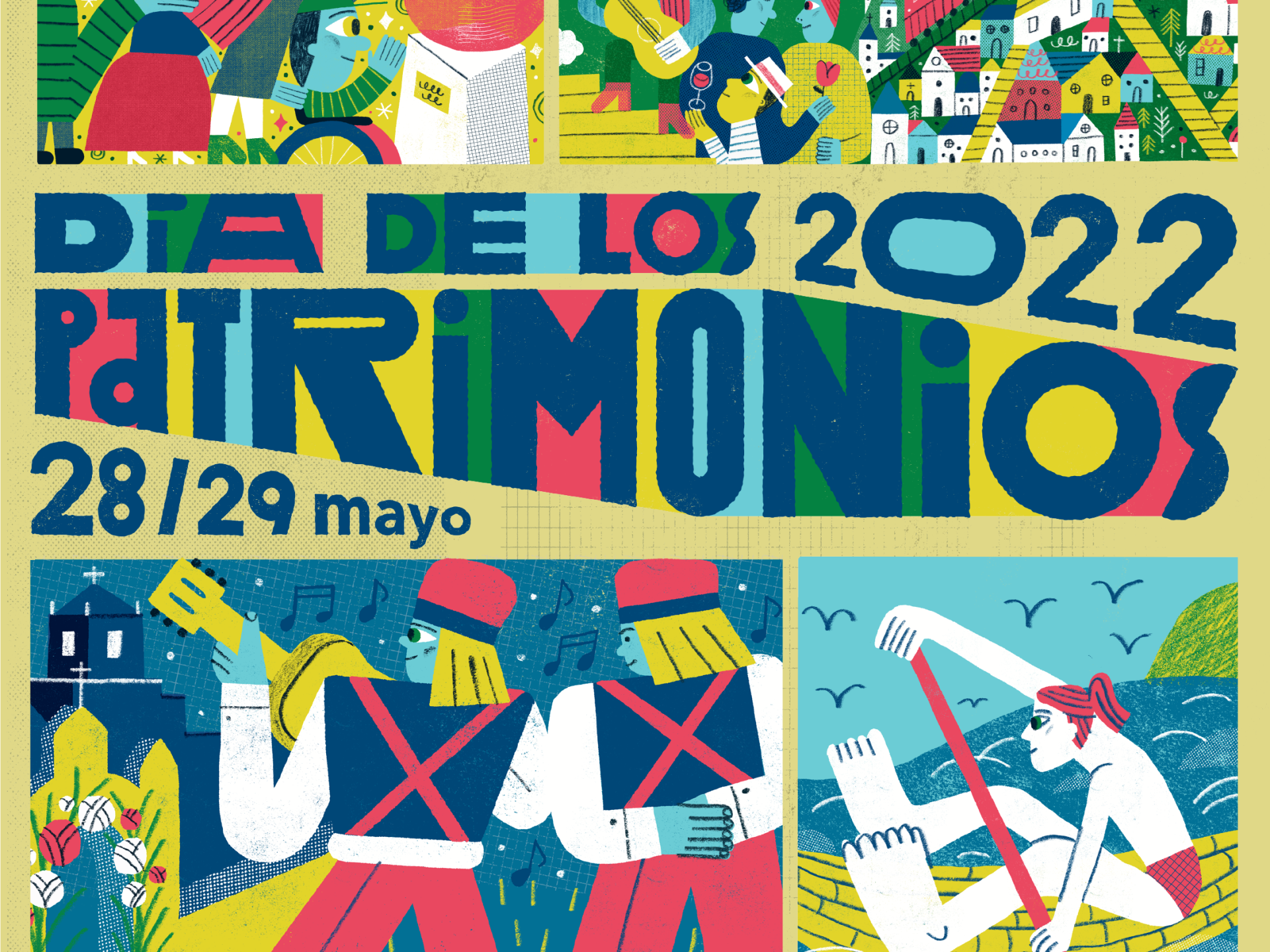 Detalle de afiche promocional en que se ven animaciones en la Celebración de Catimbo y un Tipati de Isla de Pascua