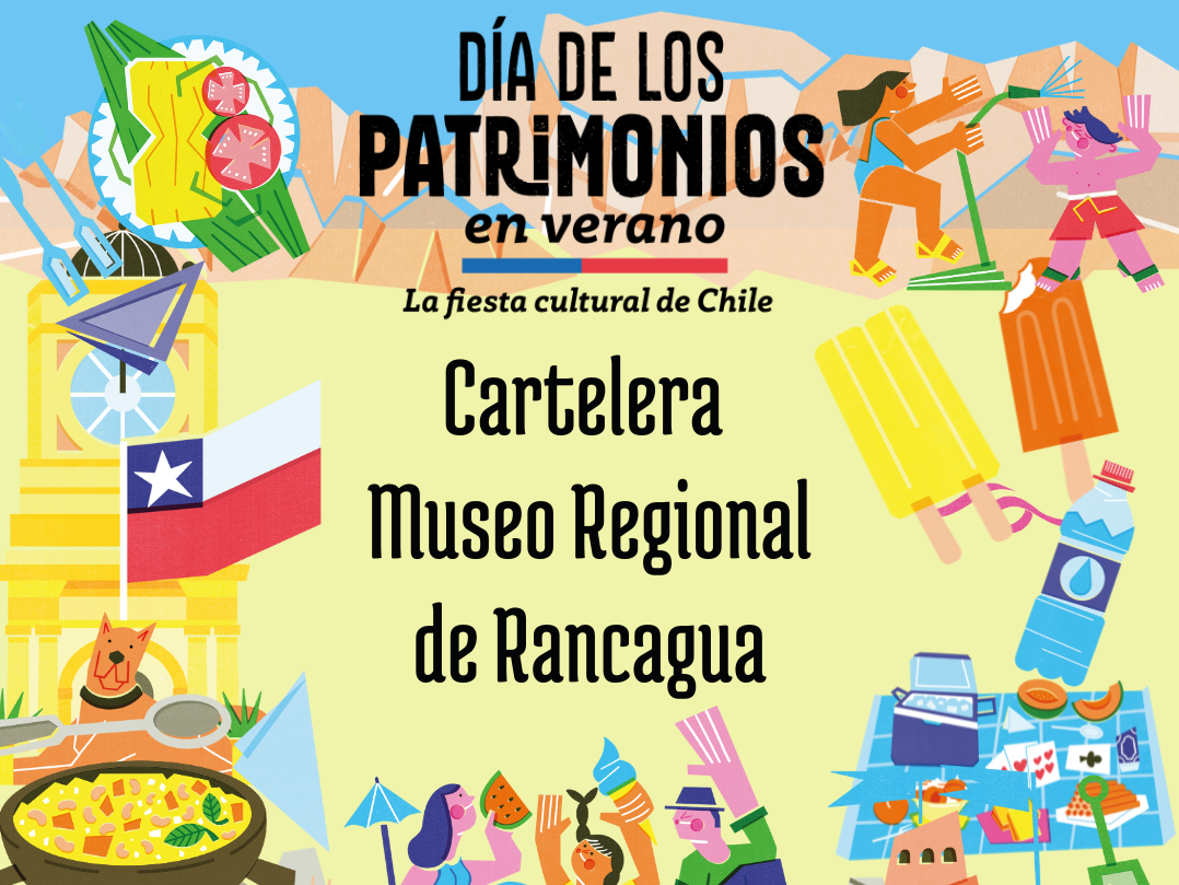 Afiche Cartelera museo regional de Rancagua que muestra ilustraciones alusivas al verano