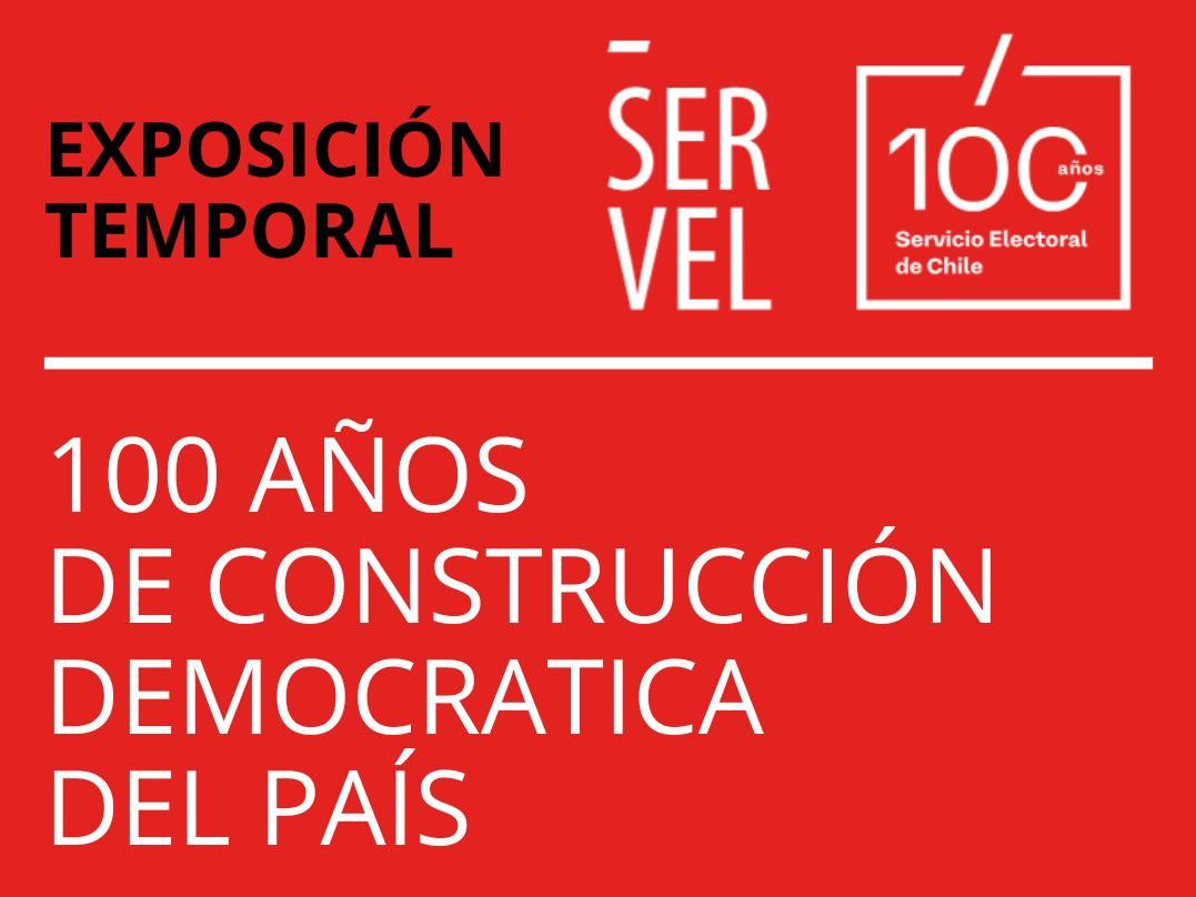 afiche fondo color rojo y letras blancas "exposición temporal: 100 años de construcción democrática del país"