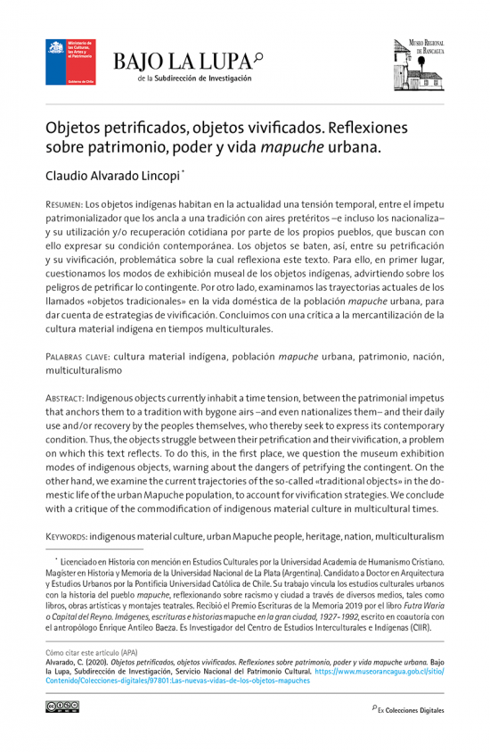 Objetos petrificados, objetos vivificados. Reflexiones sobre patrimonio, poder y vida mapuche urbana