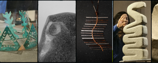 imagen compuesta con fotografías de objetos de orfebrería y esculturas de piedra