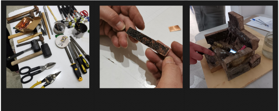 Fotos de herramientas y fabricación de joyas de cobre