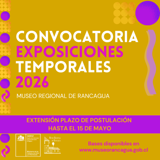 afiche fondo amarillo mostaza con el texto Convocatoria Exposiciones temporales 2026